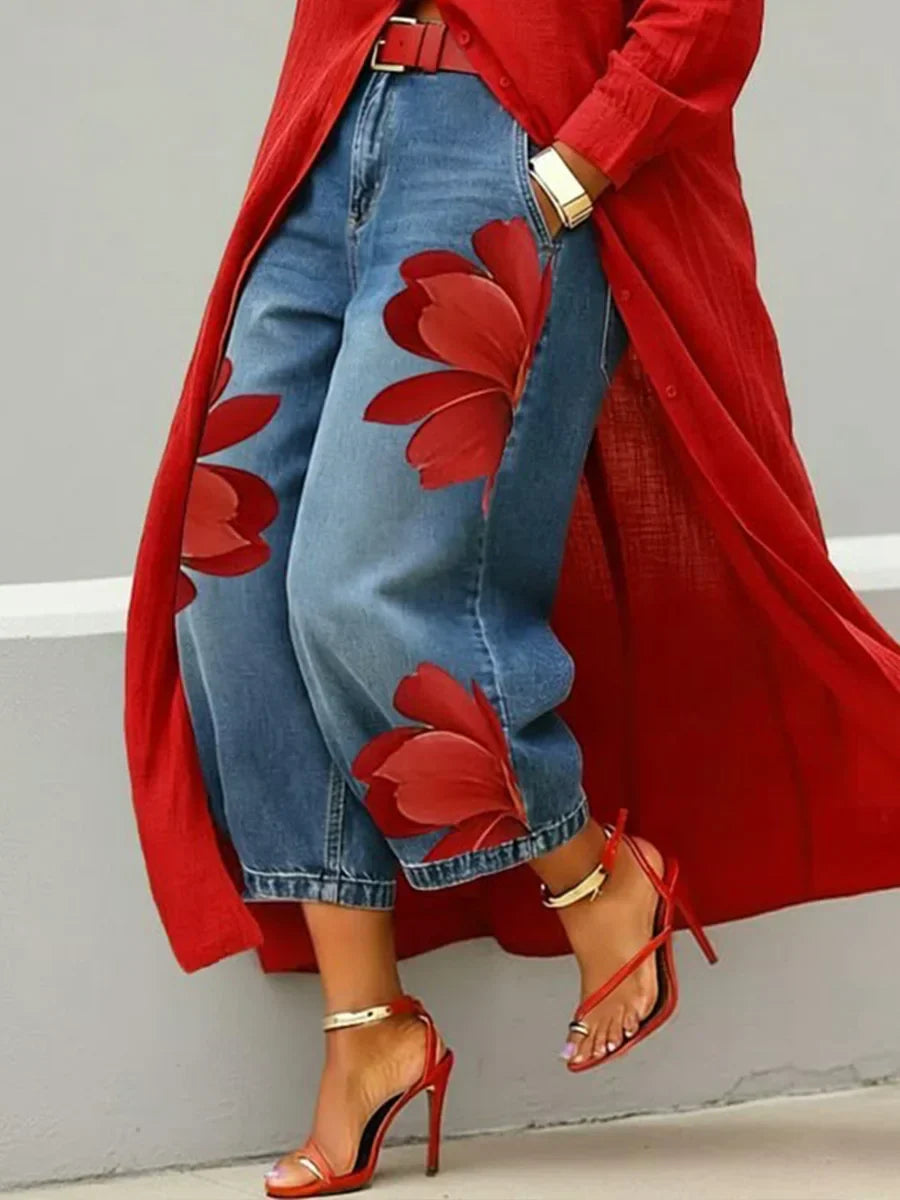 Mallory | Stylish Shirt Dress and Floral Jeans Set