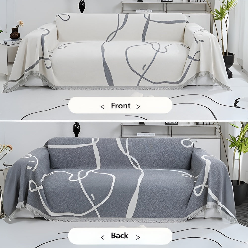 Abstract Line Reversible Chenille Couch Cover