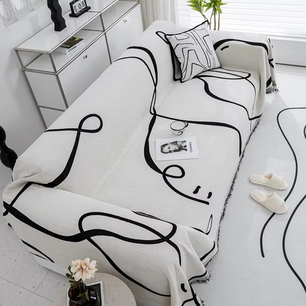 Abstract Line Reversible Chenille Couch Cover