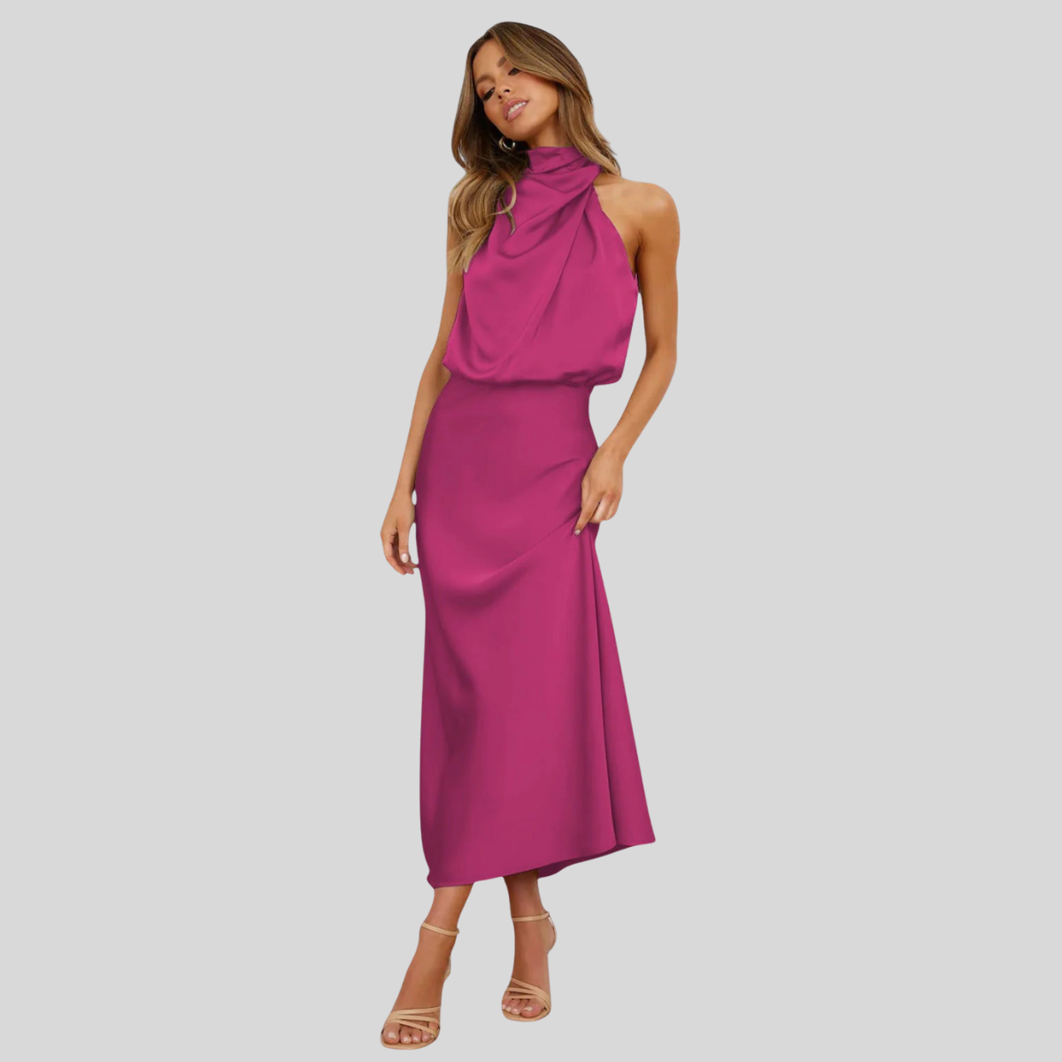 Ava™ | Glamorous Satin Halter Dress