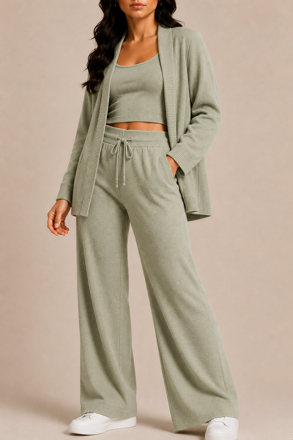 Cardigan Co-Ord Set for Women with Wide Leg Trousers