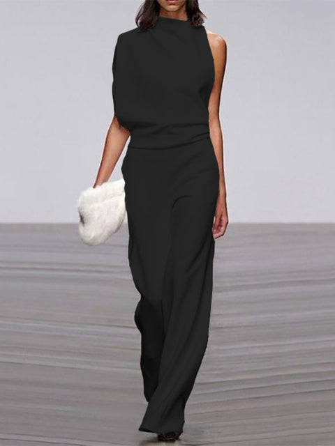 Maisy | Elegant Sleeveless Draped Wide-Leg Jumpsuit