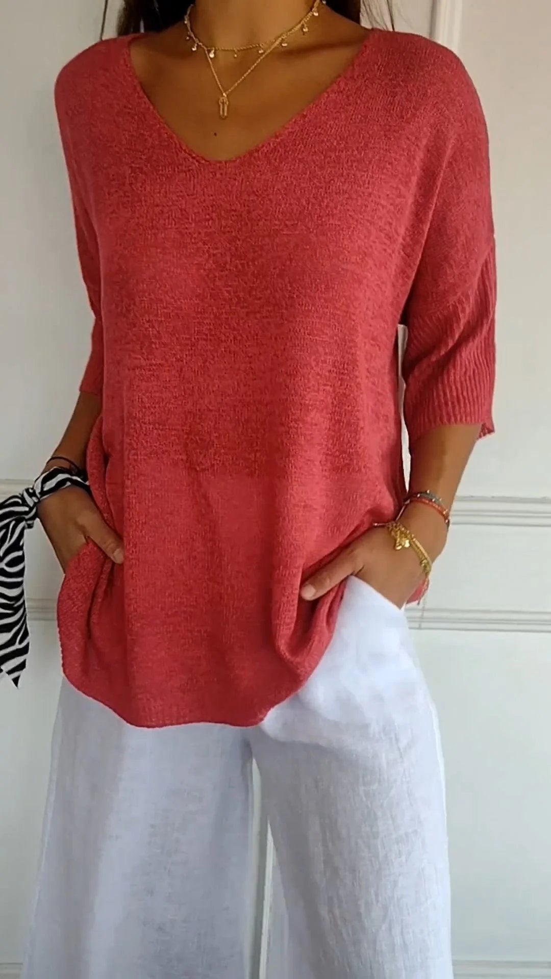 Knit Top Women - Breathable V-Neck Knit Top