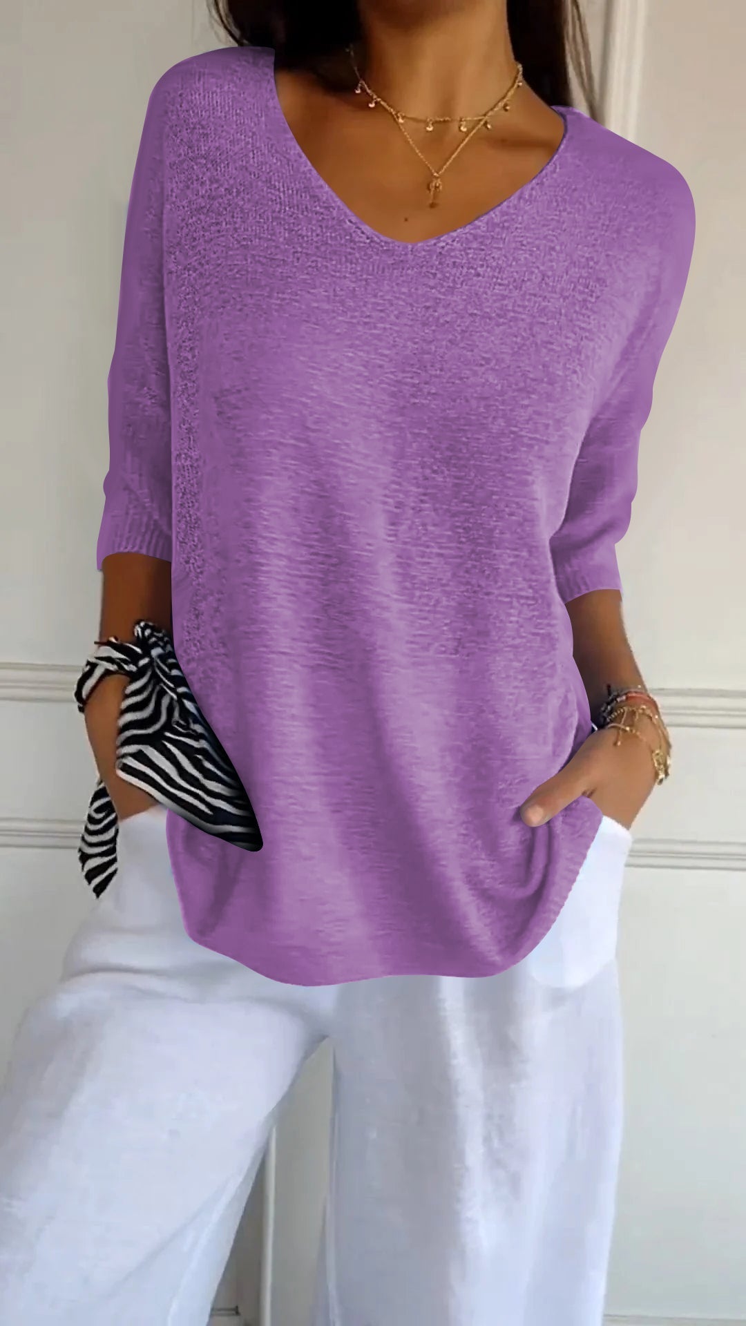 Knit Top Women - Breathable V-Neck Knit Top