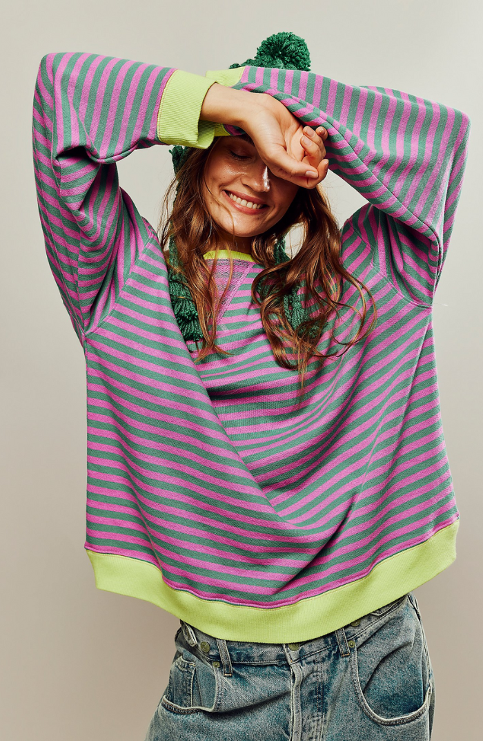 Sweater Women - Oversized Striped Sweater with Dropped Shoulders