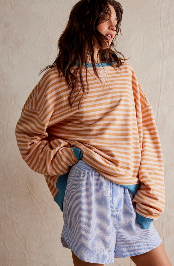 Sweater Women - Oversized Striped Sweater with Dropped Shoulders