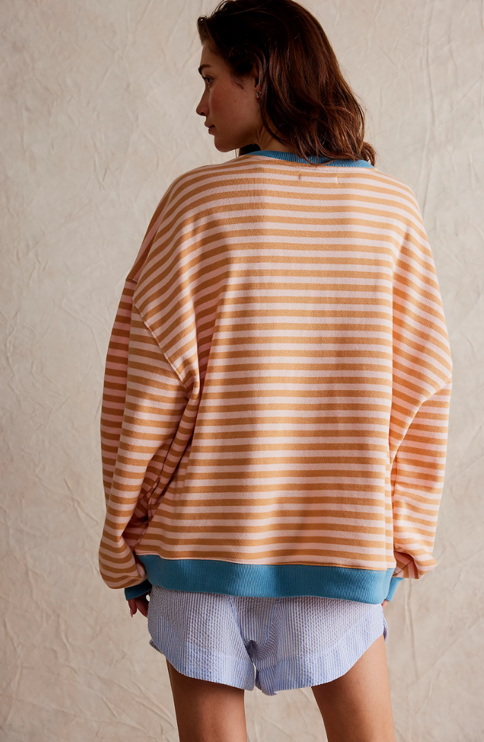 Sweater Women - Oversized Striped Sweater with Dropped Shoulders