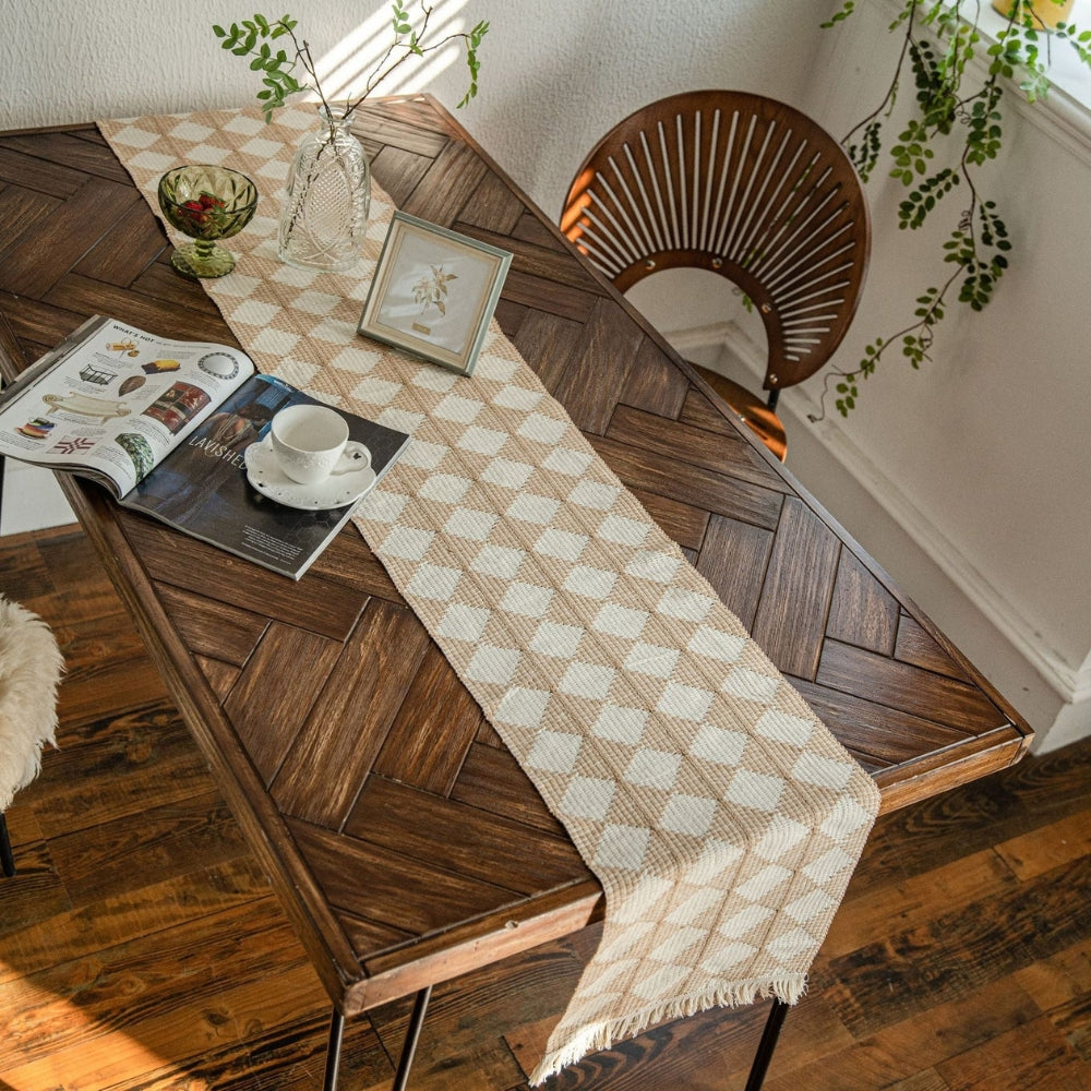 Stitching Tassel Diamond Table Runner
