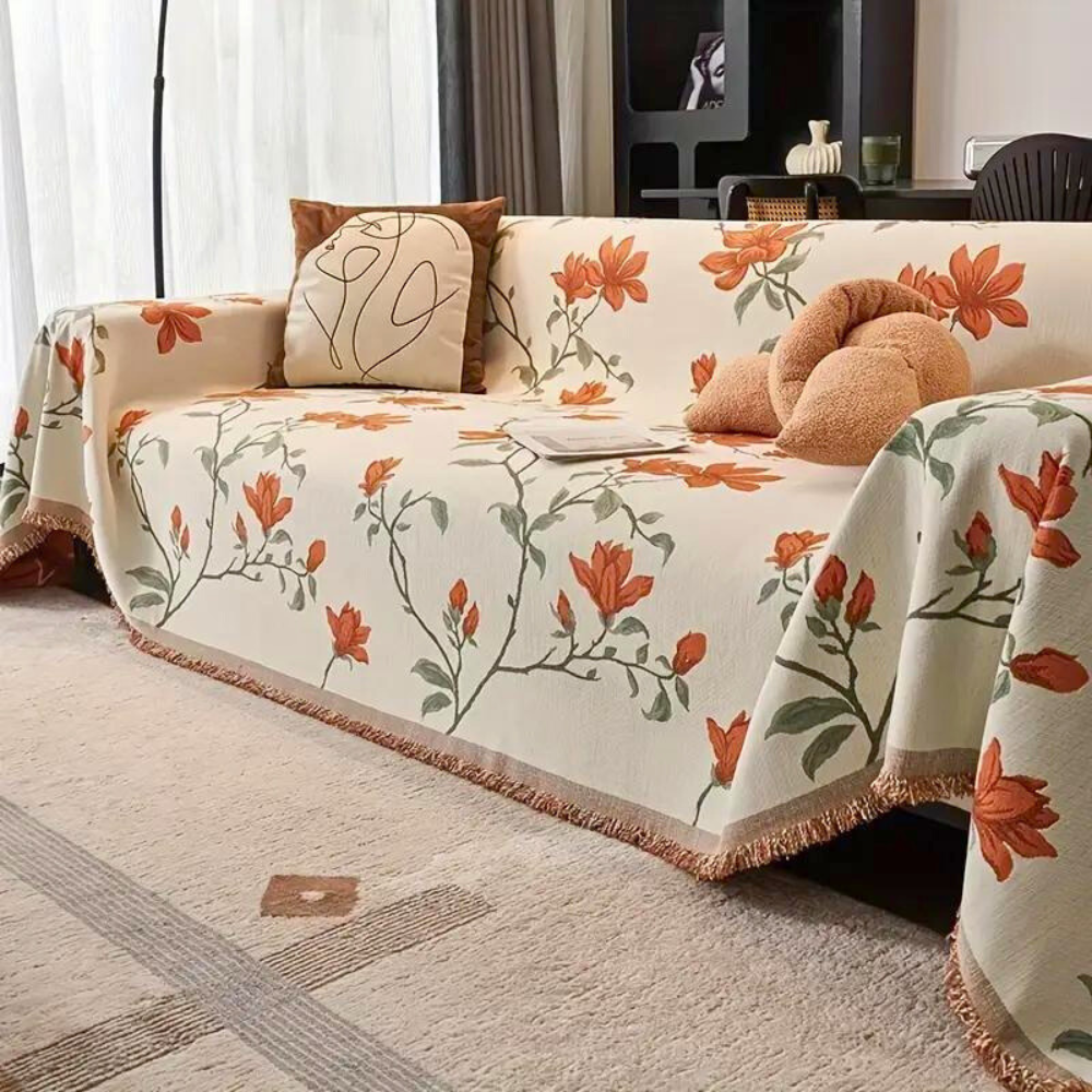 Vintage Floral Chenille Couch Cover