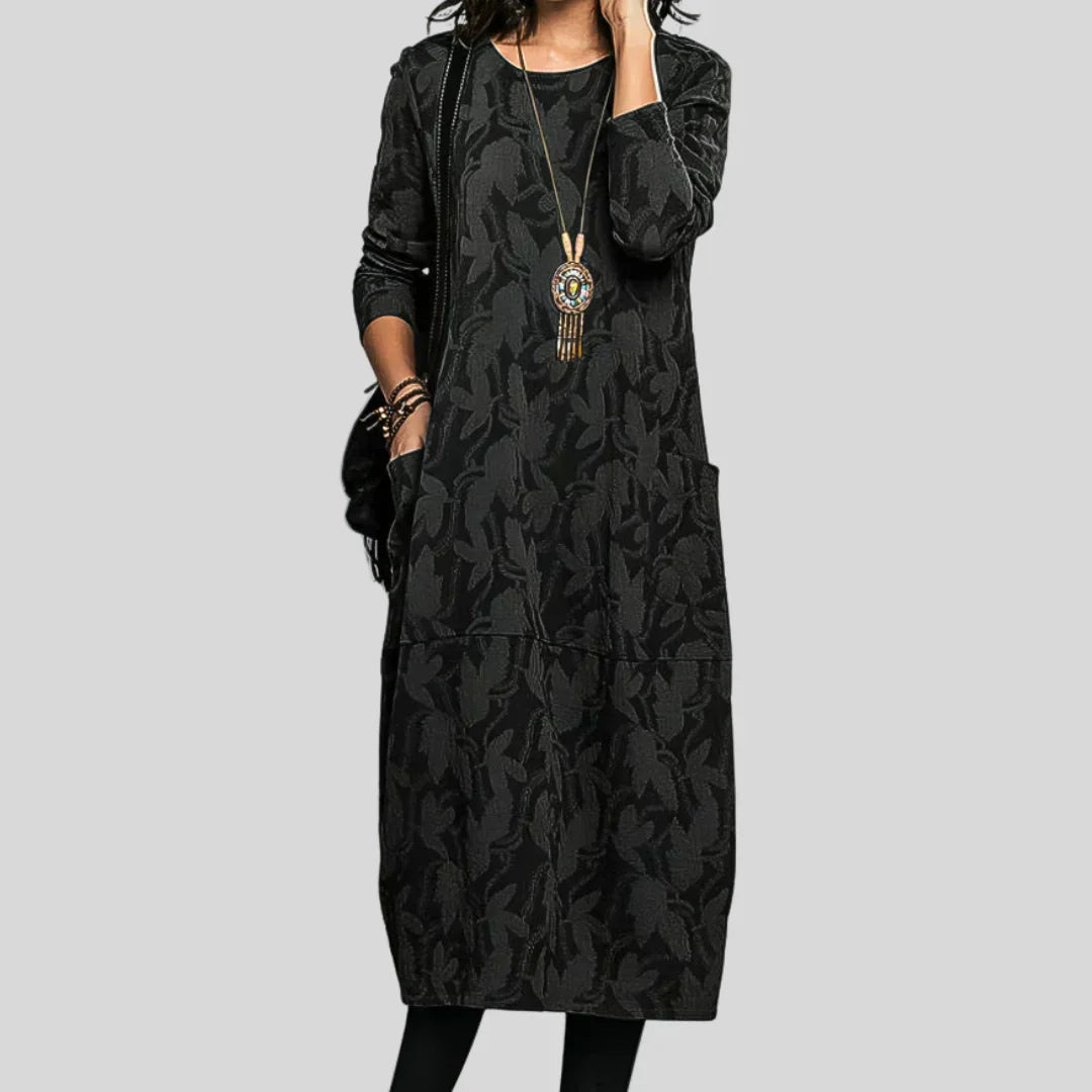 Solveig™ - Textured Patterned Midi Dress