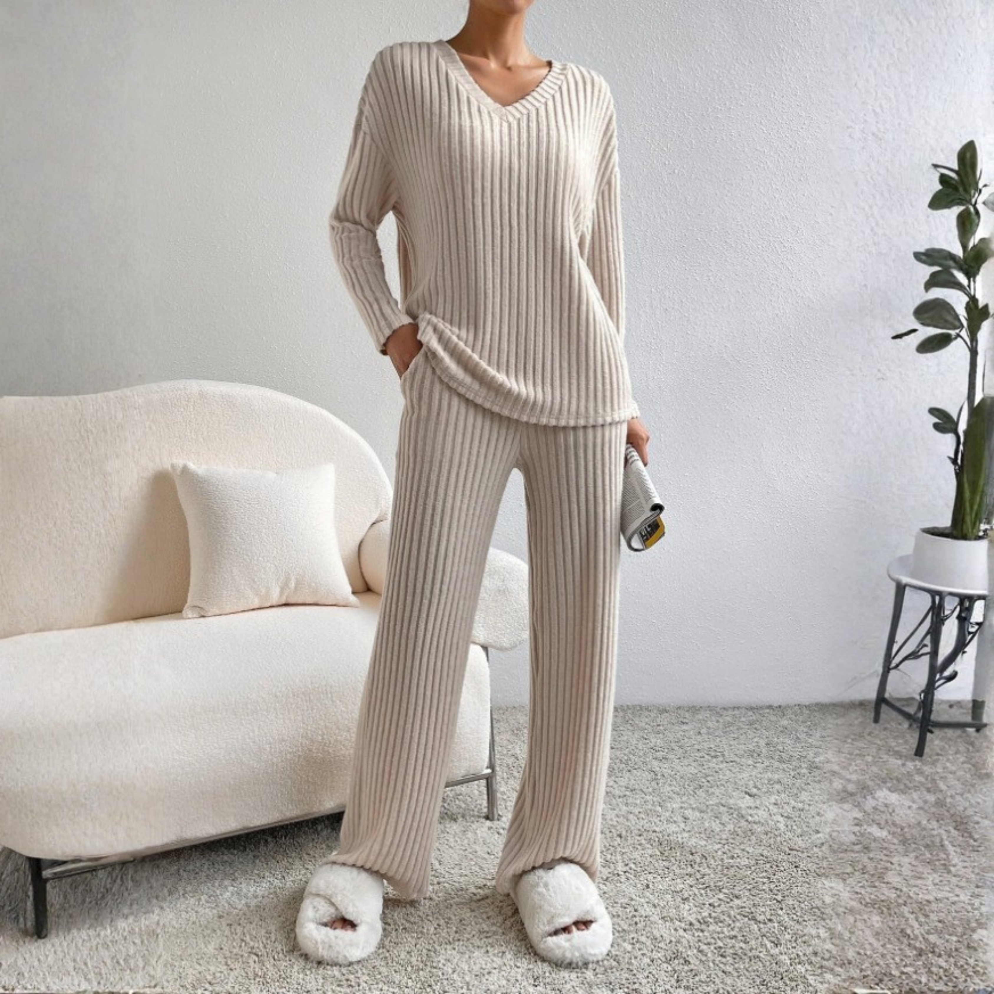 ENLINS™ - Casual Long Sleeve V-Neck Top and Pants Set