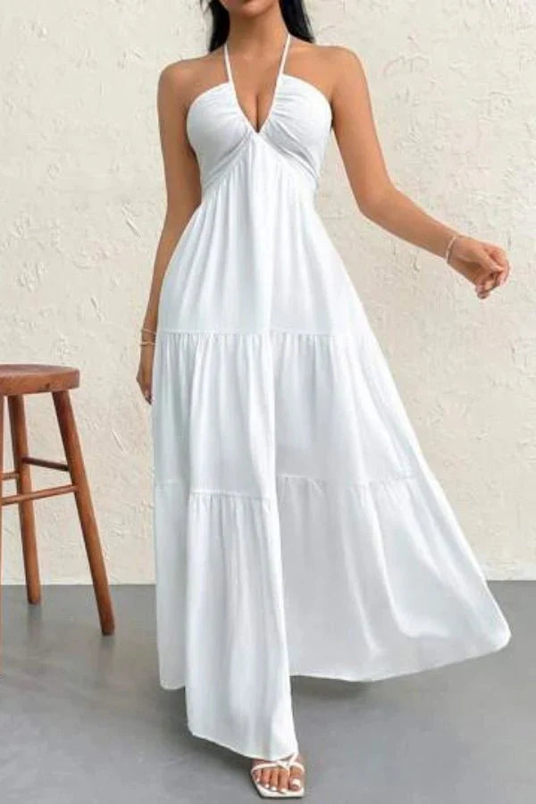Women's Evening Halter Maxi Dress with Open Back