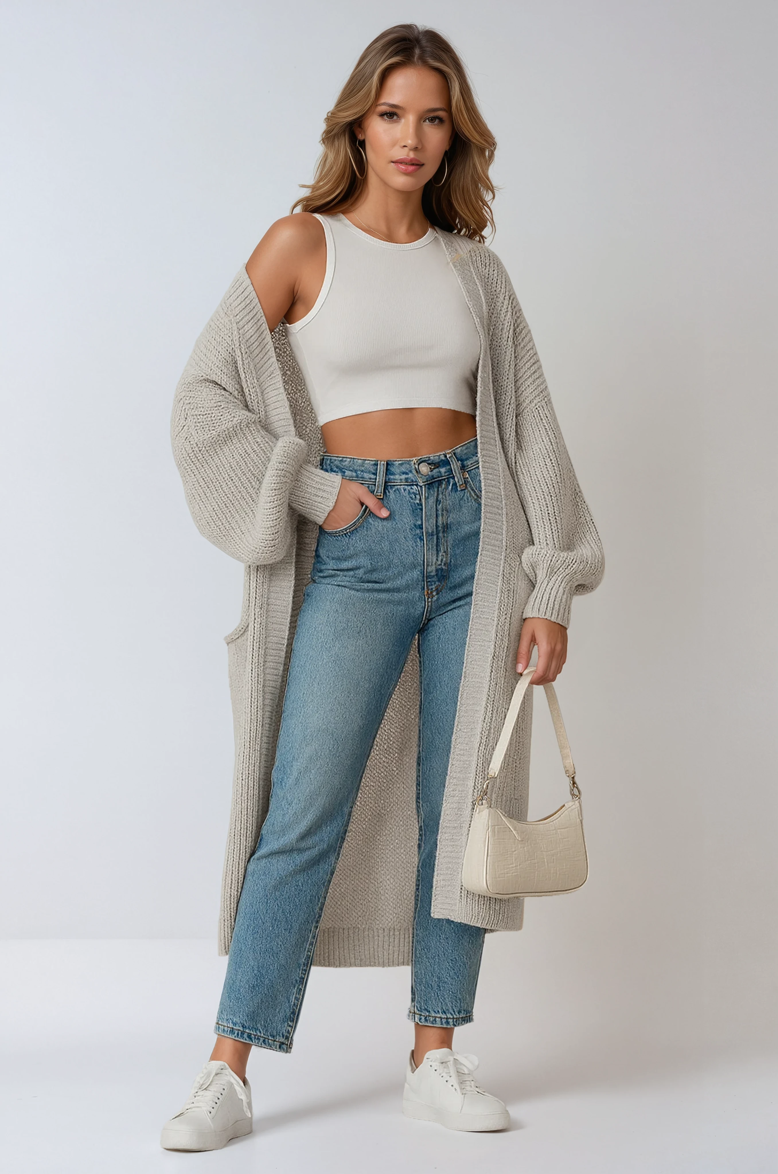 LONG KNITTED CARDIGAN | OPEN FRONT