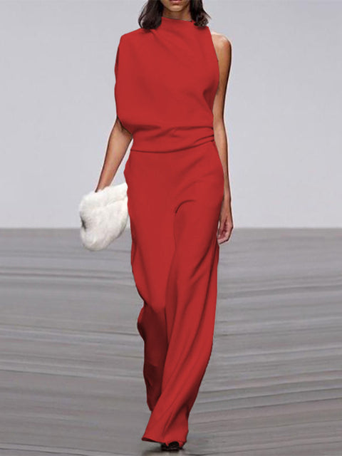 Maisy | Elegant Sleeveless Draped Wide-Leg Jumpsuit