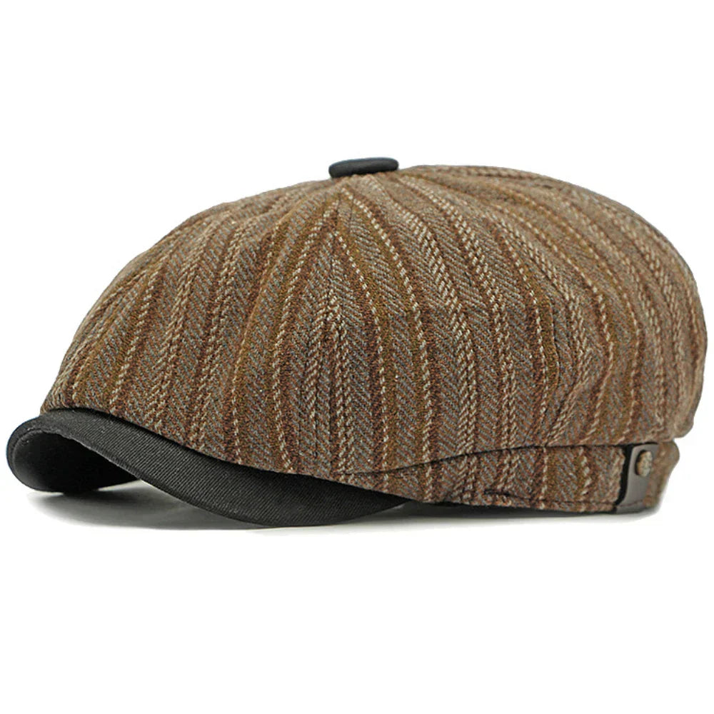 Dorian | Classic Striped Tweed Flat Cap