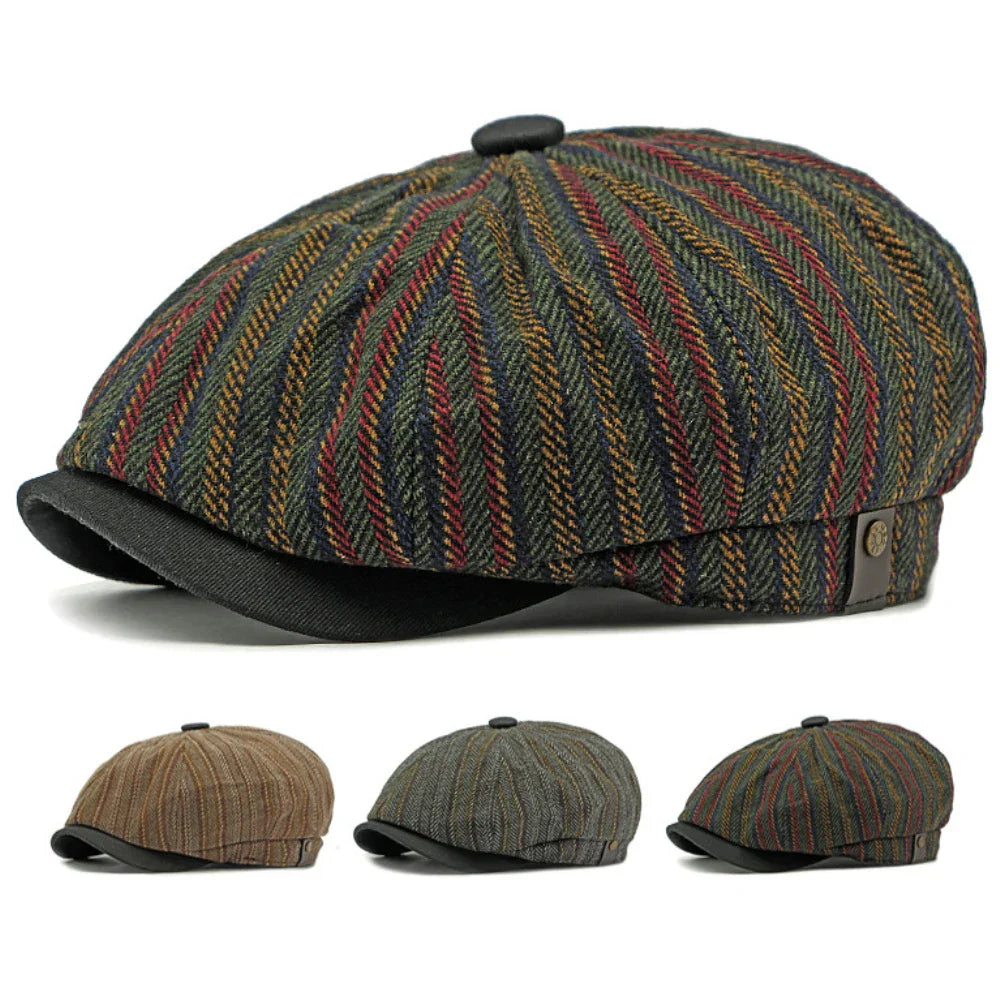 Dorian | Classic Striped Tweed Flat Cap