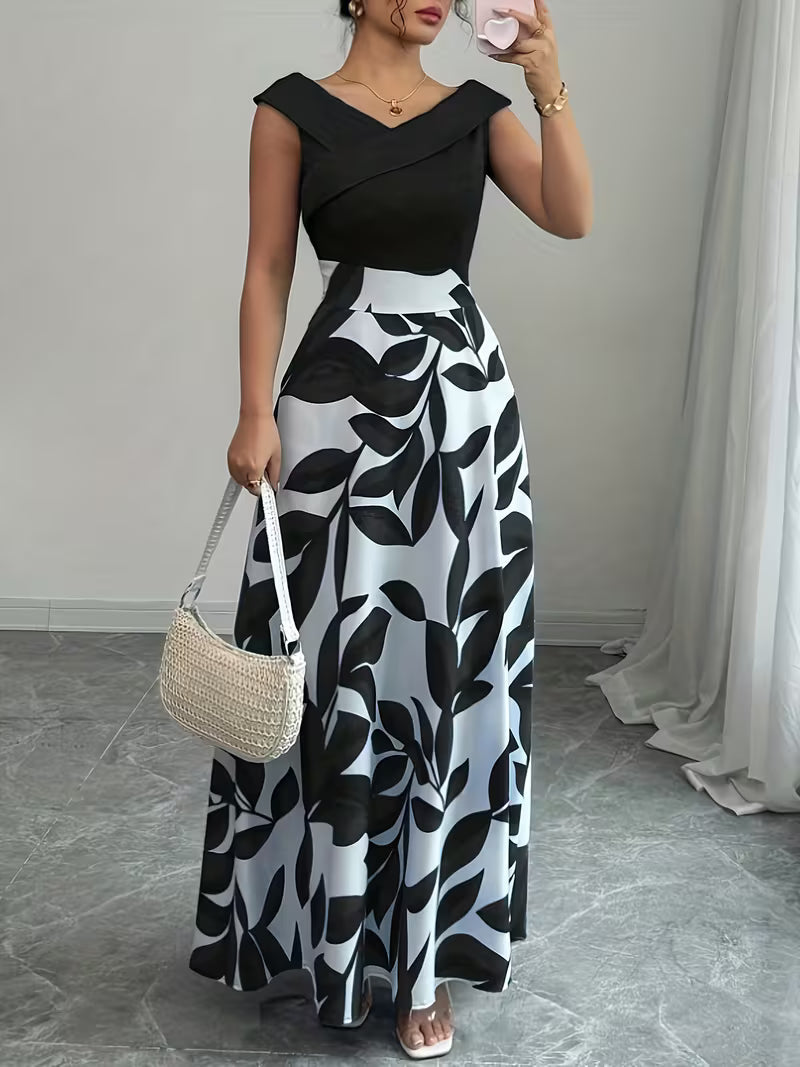 Ilanna | Sleeveless Leaf Print Maxi Dress