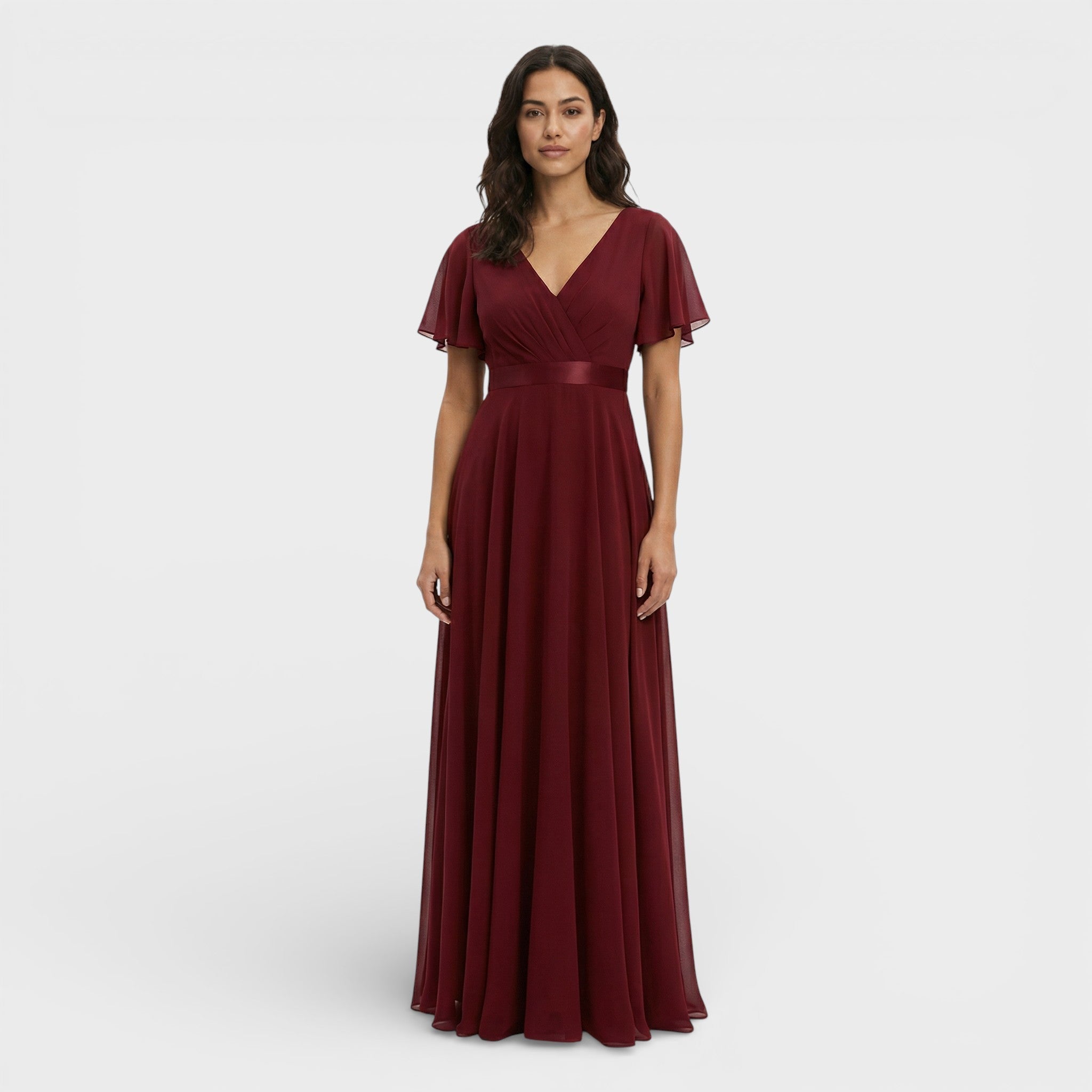 Women's Wedding Guest Maxi Dress with Flutter Sleeves and Empire Waist
